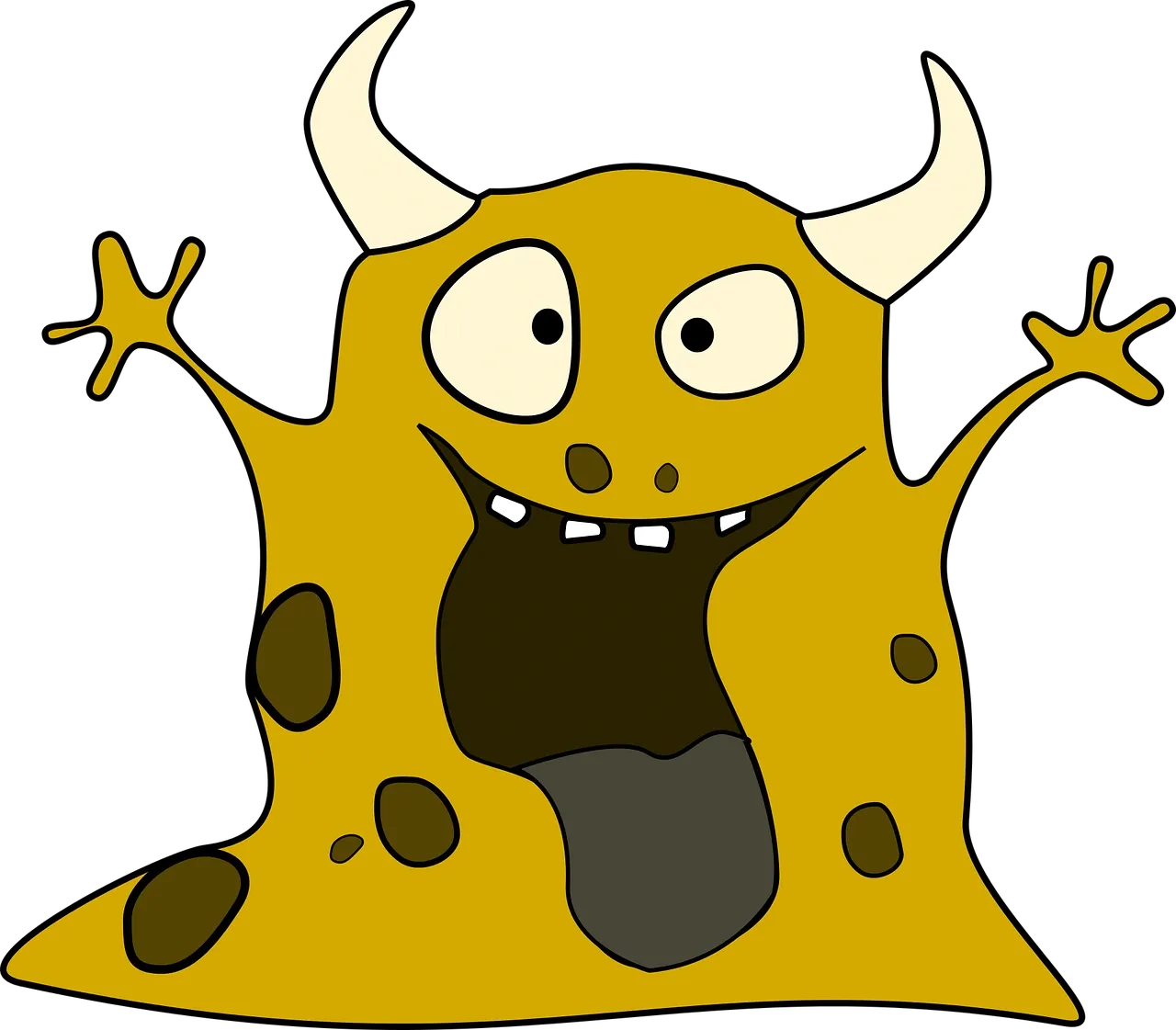 A cartoon of a yellow monster with horns.