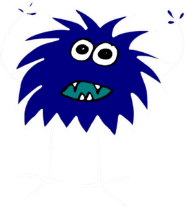 A cartoon of a blue monster with one arm raised.