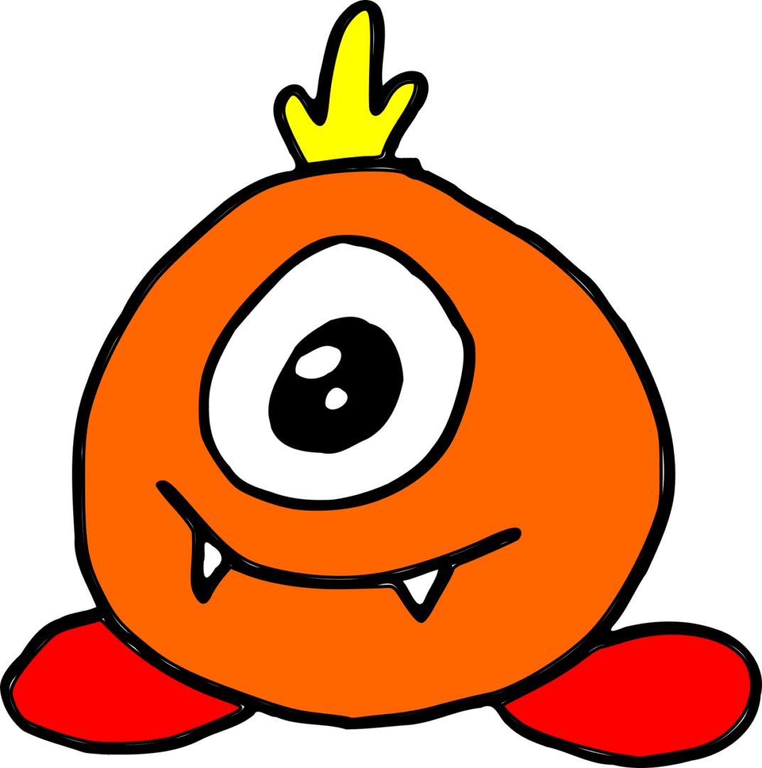 A cartoon of an orange monster with horns.
