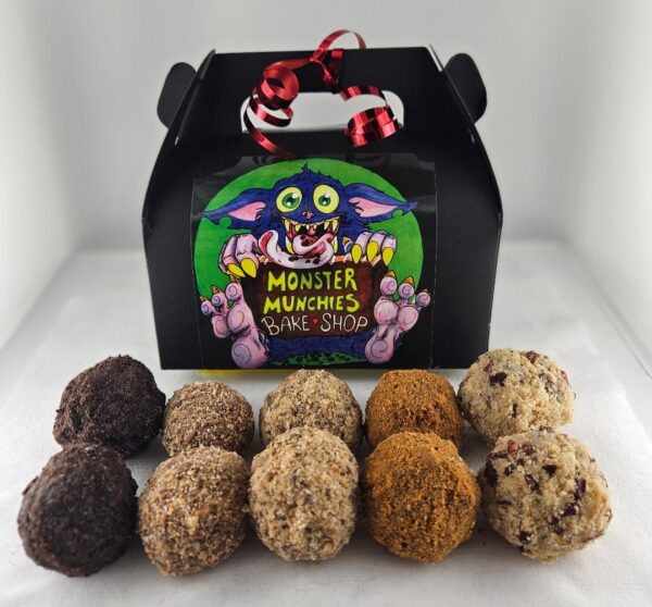 Monster Munchies Bake Shop truffles in box.