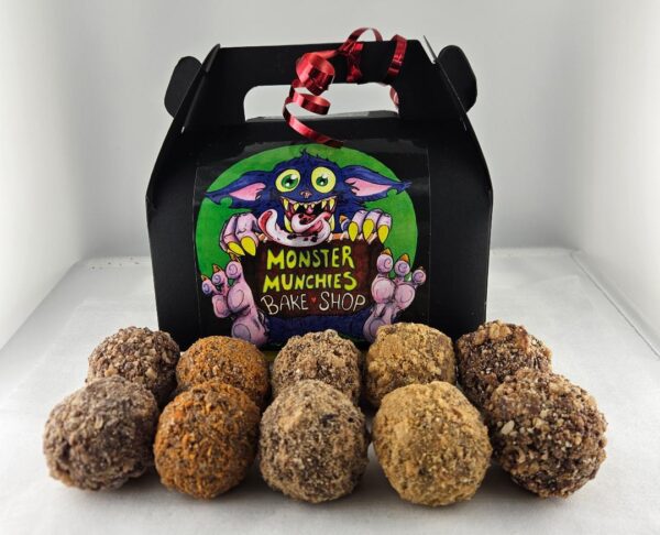 Box of monster munchies bake shop truffles.