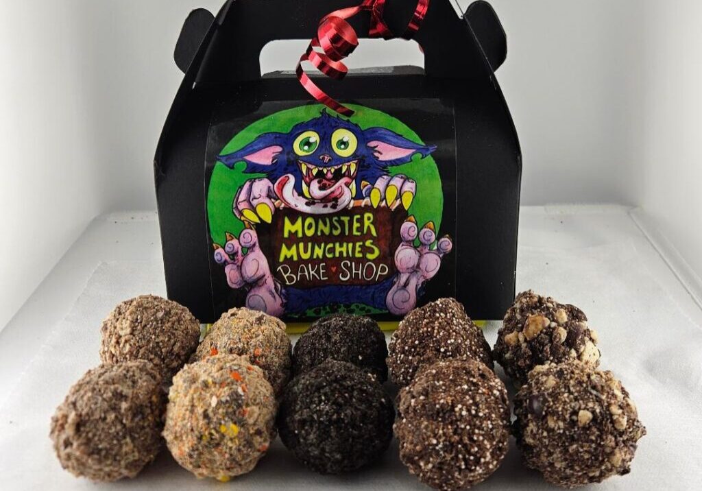 Chocolate truffles in a monster munchies box.